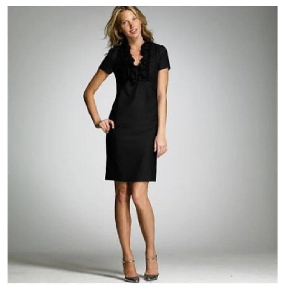 J Crew Madeline Dress Wool Career Office Y2K Academia Ruffles Black Size 2P